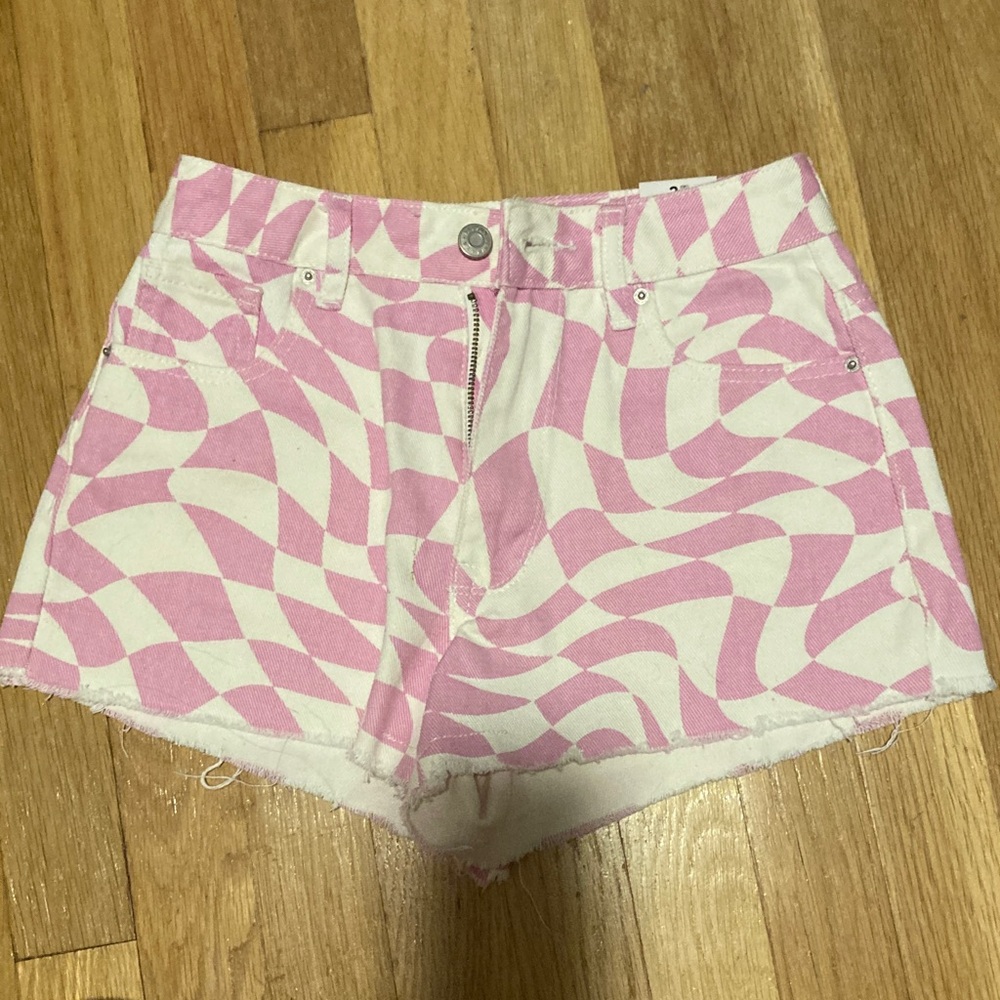 PacSun Pink and White Patterned Jean Shorts